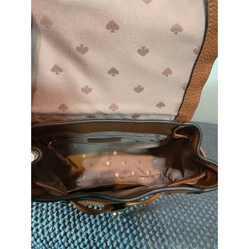 Kate Spade New York Pebbled Leather Backpack Ginger Tea Brown Drawstring Flap